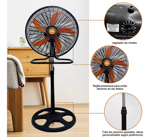 Waroom 3 Velocidades Altura Ajustable Ventilador 3 En 1 18 Pulgadas Pedestal 5 Aspas Naranja
