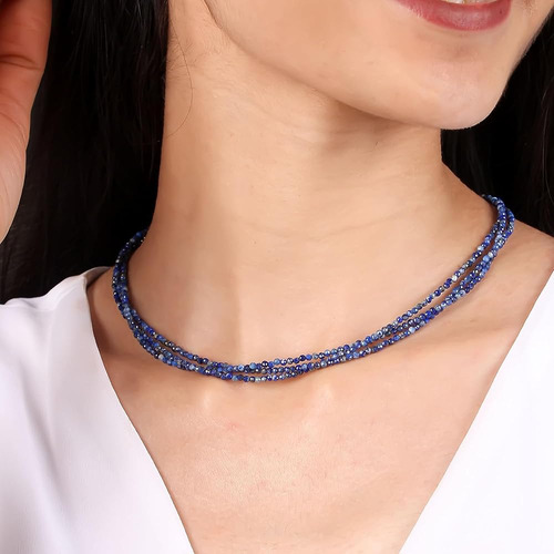 Collar De Lapislázuli Azul Triple Capa Hipoalergénico 18
