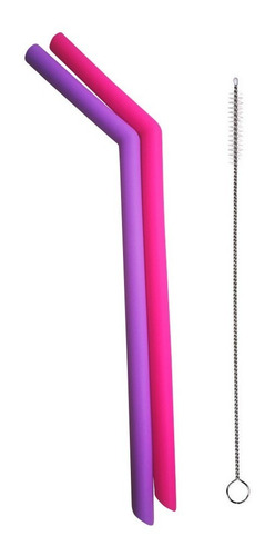 Imagem 1 de 1 de Kit 2 Canudos De Silicone C/ Limpador Rosa - Kababy 1002r