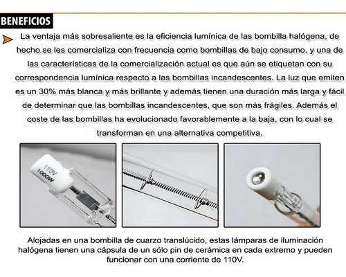 Bombillo Halogeno 1000w Para Lampara 189mm De 110v Ahorro
