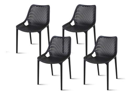 Pack 4 Sillas Comedor Resistent Exteriores, Lavables, City Color Negro