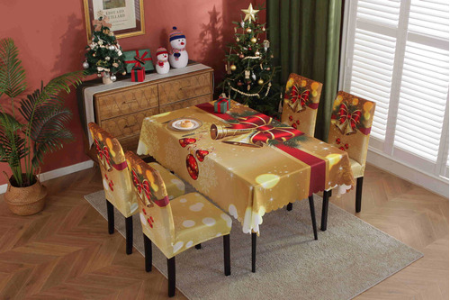 Mantel Decorativo Comedor Navidad + 4 Fundas Sillas 140*180