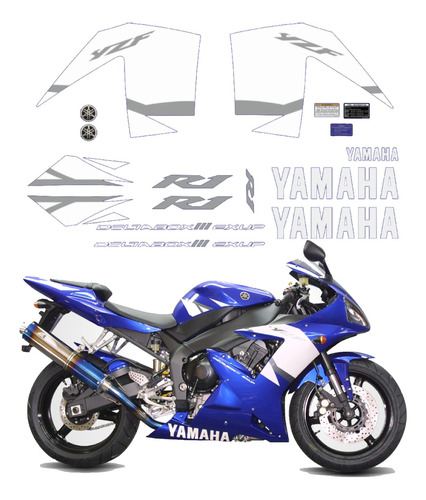 Kit Adesivos Yamaha R1 2002 Azul Moto R102az