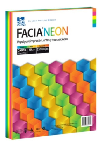 Papel Facia Neón Con 250 Hojas Mix De 5 Colores Carta 75g 