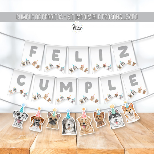 Kit Imprimible Banderines Toppers Perros Perritos Cumple