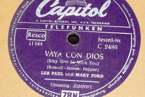 Jch- Les Paul And May Ford Vaya Con Dios 78 Rpm Bolero