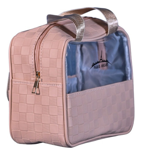 Neceser Porta Cosméticos Cartera Rectangular Organizador Con Cuadros Rosa