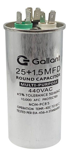 Capacitor Cbb65 Gallant 25+1,5mf +-5% 440 Vac