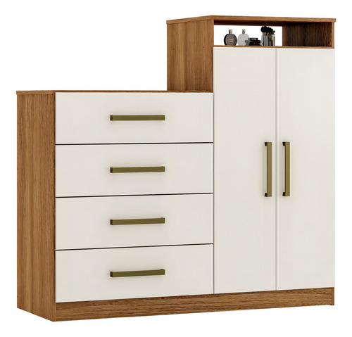 Cômoda Demobile 2 Portas 4 Gavetas Aurea Cor Amendola/off Wh