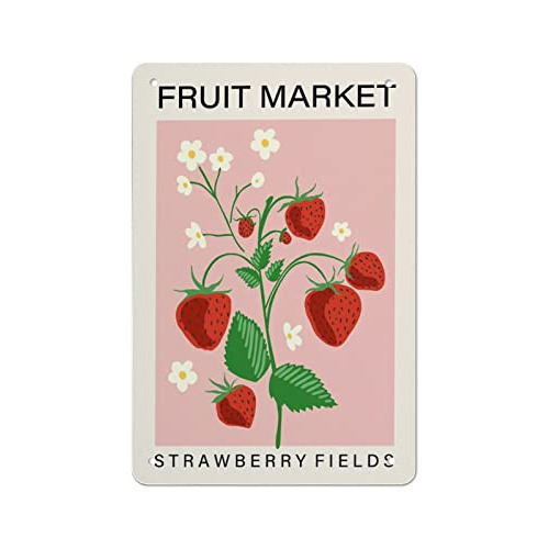 Fruit Market Tin Sign, Strawberry Kitchen Art Print, Fo...