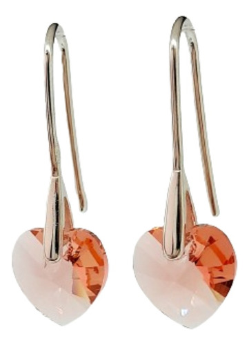 Aros Corazon Plata 925 Cristal Swarovski Rose Peach