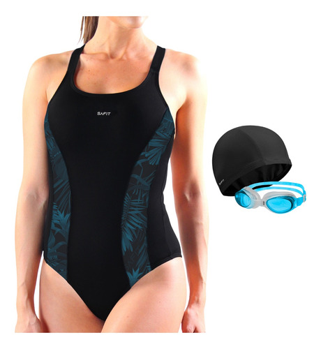 Combo Malla Natacion Enteriza + Antiparra + Gorro Tela Safit