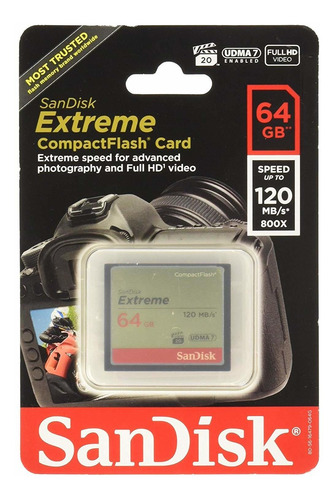 Memoria Sandisk Compactflash 64 Gb 800x 120mb/s Read 85mb/s 