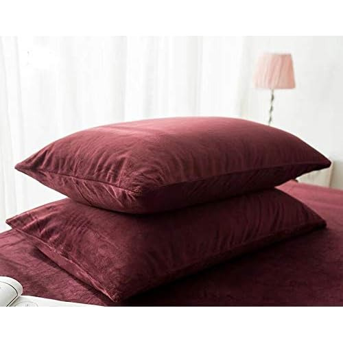 Fundas De Almohada Estándar De Terciopelo Color Vino T...