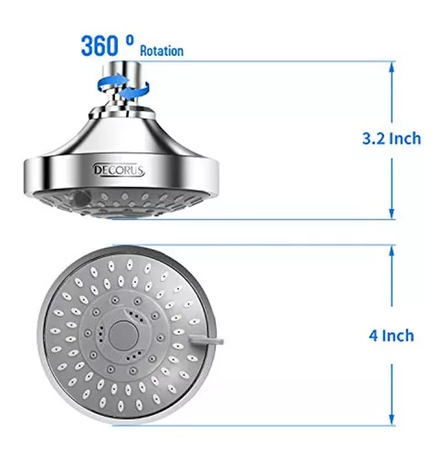 Cabezal de ducha fijo de alta presión con 5 ajustes con rótula giratoria de  metal ajustable, experiencia de ducha relajada incluso con bajo flujo de