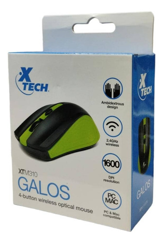 Mouse Xtech Xtm-310 Inalámbrico 4 Botones Verde