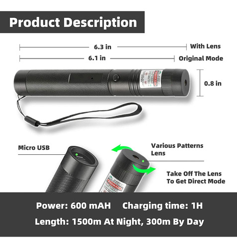 Puntero Láser Usb303 Verde De Alta Potencia De 10000 M, 2 Un