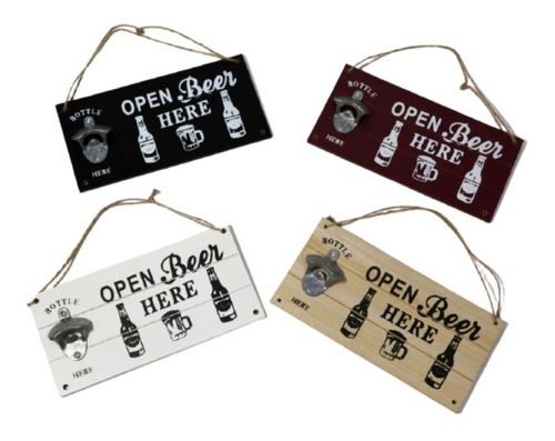 Cartel Open Beer  P/ Colgar C/ Destapador Botellas 30x 15 Cm