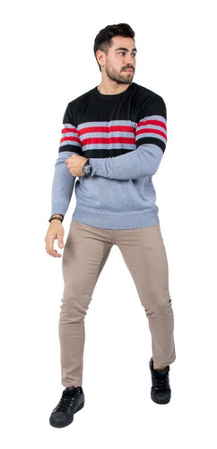 Imagen 4 de 7 de Sweater Rayado Hombre Pullover De Hilo Importado Liviano