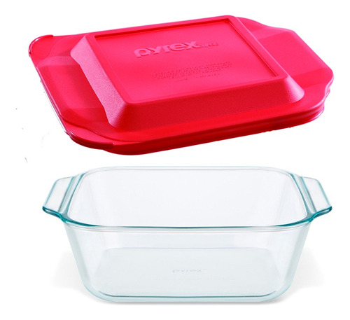 Fuente Cuadrada Tapa Roja 2,5l Profunda Pyrex Linea Nueva