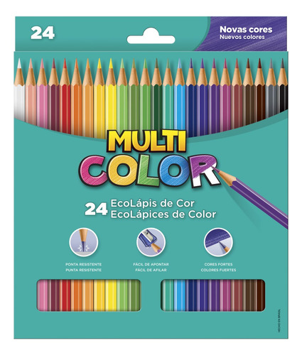 Lápis De Cor 24 Cores Multicolor Resistente Kit C/3 Caixas