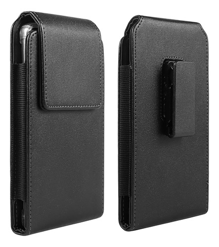 Funda Negra Cuero Pu Clip Cinturon Para Celular