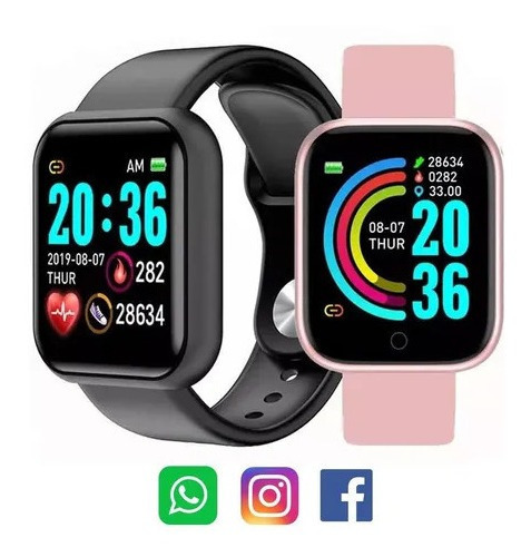 Reloj inteligente para Android, iOS, D20, Bluetooth, color blanco, correa, color rosa claro