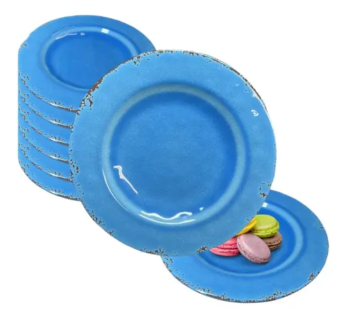 Jogo 4 Pratos Sobremesa Melamina Azul 21cm Não Quebra Luxo