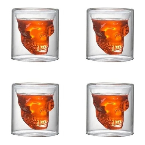 Set 4 Vasos Shot Calavera Vidrio Tequila Cortito Tragos