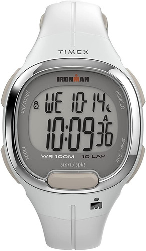 Reloj Mujer Timex Ironman Con Luz 33 Mm Wr 100m Tw5m478009j Color de la correa Blanco Color del bisel Plateado Color del fondo Gris