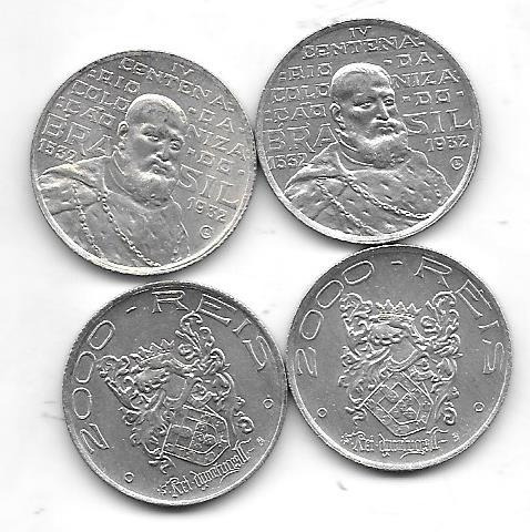 Moneda Brasil 2000 Reis Plata Año 1932 400 Años Colonizacion