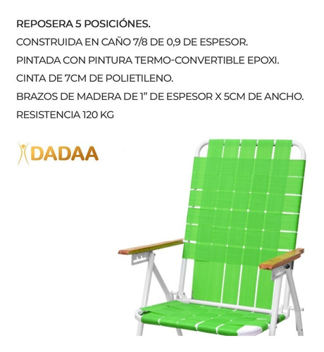 Imagen 4 de 7 de Reposera Plegable Playera X 4 Unidad 5 Posiciones Reforzada