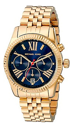 Relógio Michael Kors Feminino Mk6206 Lexington Dourado Azul