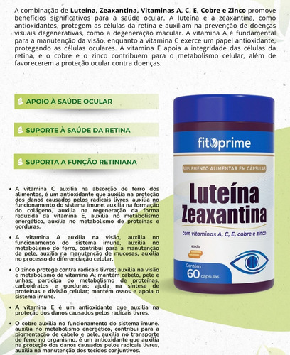 Kit 3 - Luteína 20mg com Zeaxantina 3mg Vitamina C 100mg Vitamina E 15mg Vitamina A 1200mcg Zinco 11mg Cobre 900mcg 60 doses Fitoprime