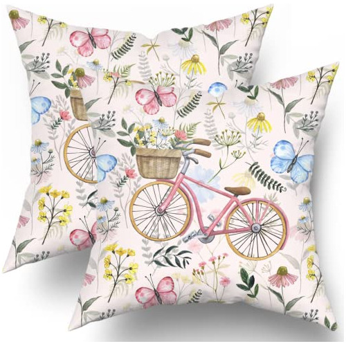 Fundas De Almohada Tema De Bicicleta Y Cesta De Flores ...