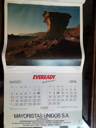 Almanaque Antiguo 1996 Eveready Fotos Aldo Sessa (Usado)