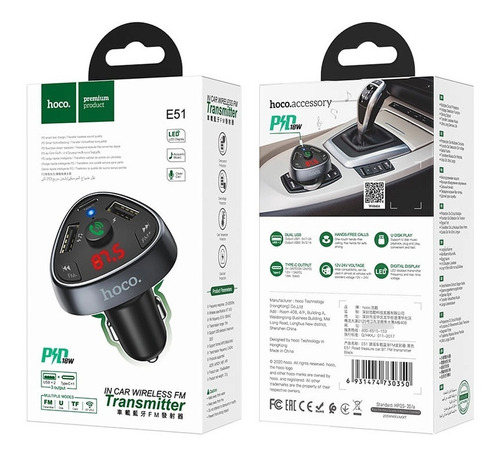 Transmisor Fm Para Auto Hoco E51 Road Treasure 3.1a Pd 18w