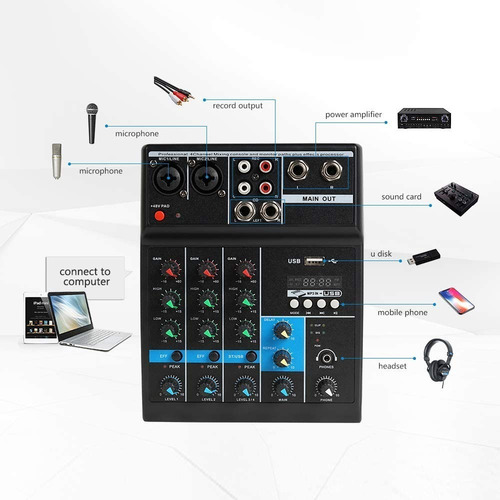 Imagen 4 de 6 de Mezclador De Audio Profesional 4 Canales Usb Bluetooth