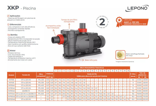 Lepono Xkp405 Motobomba Para Piscinas 1/3 Hp Monofásica
