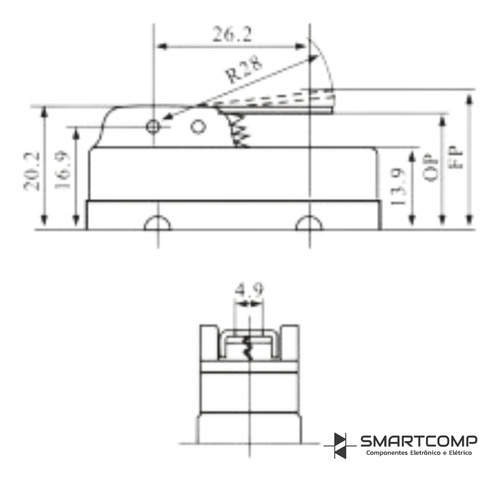Interruptor Chave Kw-15gw21-b Micro Switch Com Haste Curta