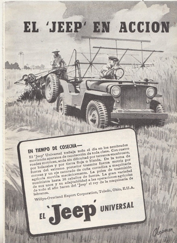 1947 Vehiculos Jeep Hoja De Publicidad Vintage Revista Epoca