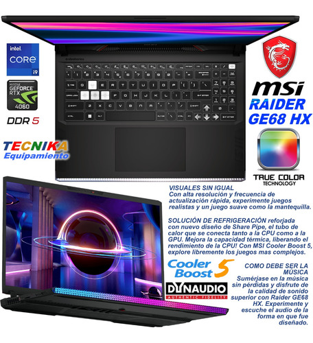 Imagen 4 de 10 de Notebook Gamer Msi Raider Ge68 16 I9 13º Rtx4060 32gb 1tbssd