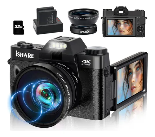 Ishare Cámara Digital, Cámaras 4k Para Fotografía, Cáma. Color Negro