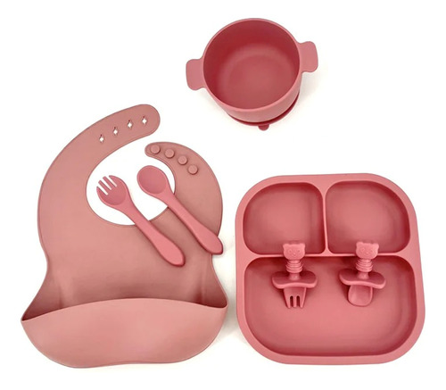 Set Plato, Babero, Cuchara, Tenedor, Tazón Silicona Bebé