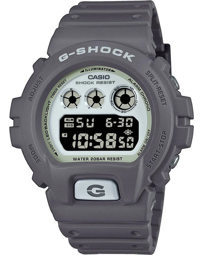 Reloj Casio G-shock Hidden Glow DW-6900HD-8DR: correa gris oscuro, bisel gris/blanco, fondo blanco