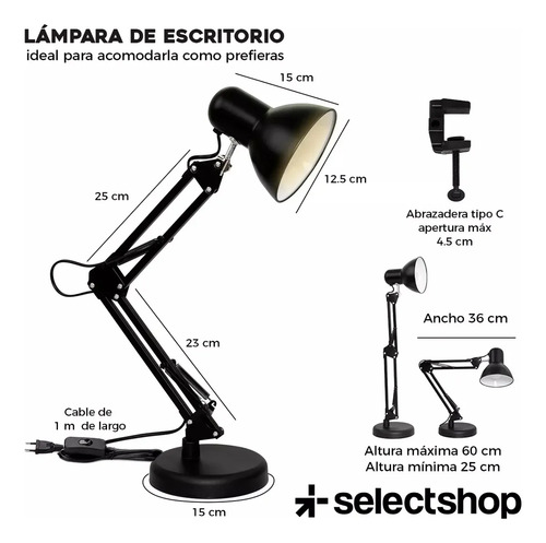 Lámpara De Mesa Con Brazo Oscilante De Metal