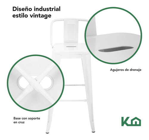 Set 4 Bancos Tolix Altos Con Respaldo Silla Para Barra Vintage Color Blanco KingsHouse