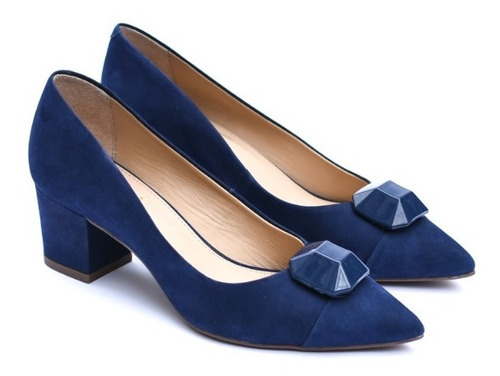 Zapatos De Dama Taco Medio Azul 