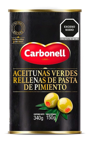 Aceitunas Carbonell Verdes Rellenas De Pimiento 340g