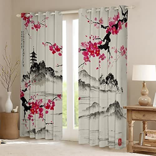 Cortinas De Ventana De Flores De Cerezo Para Dormitorio, Sal